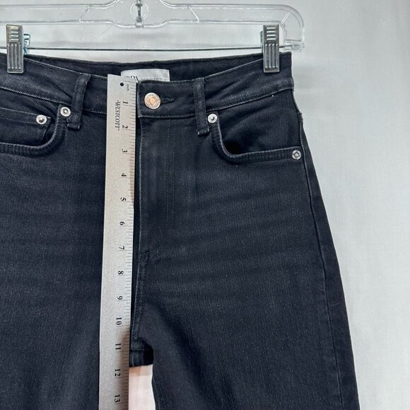 ZARA Jeans Womens Size 2 High Rise Straight Stretch Dark Washed Denim Black - Picture 9 of 10